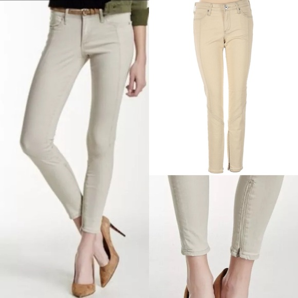 Ag Adriano Goldschmied Denim - AG Adriano goldschmied The Reagan paneled zipper skinny ivory tan size 27